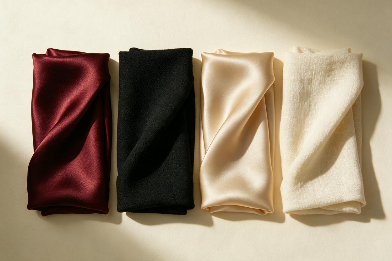 Stoffe in Granat, Schwarz, Champagner und Elfenbein